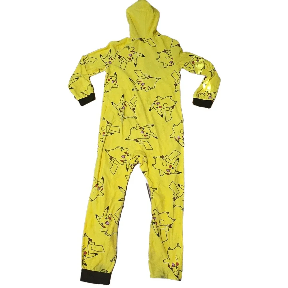 Pokemon Pikachu Kids Hooded Union Suit‎ One Piece Pajamas Yellow Size L 12/14